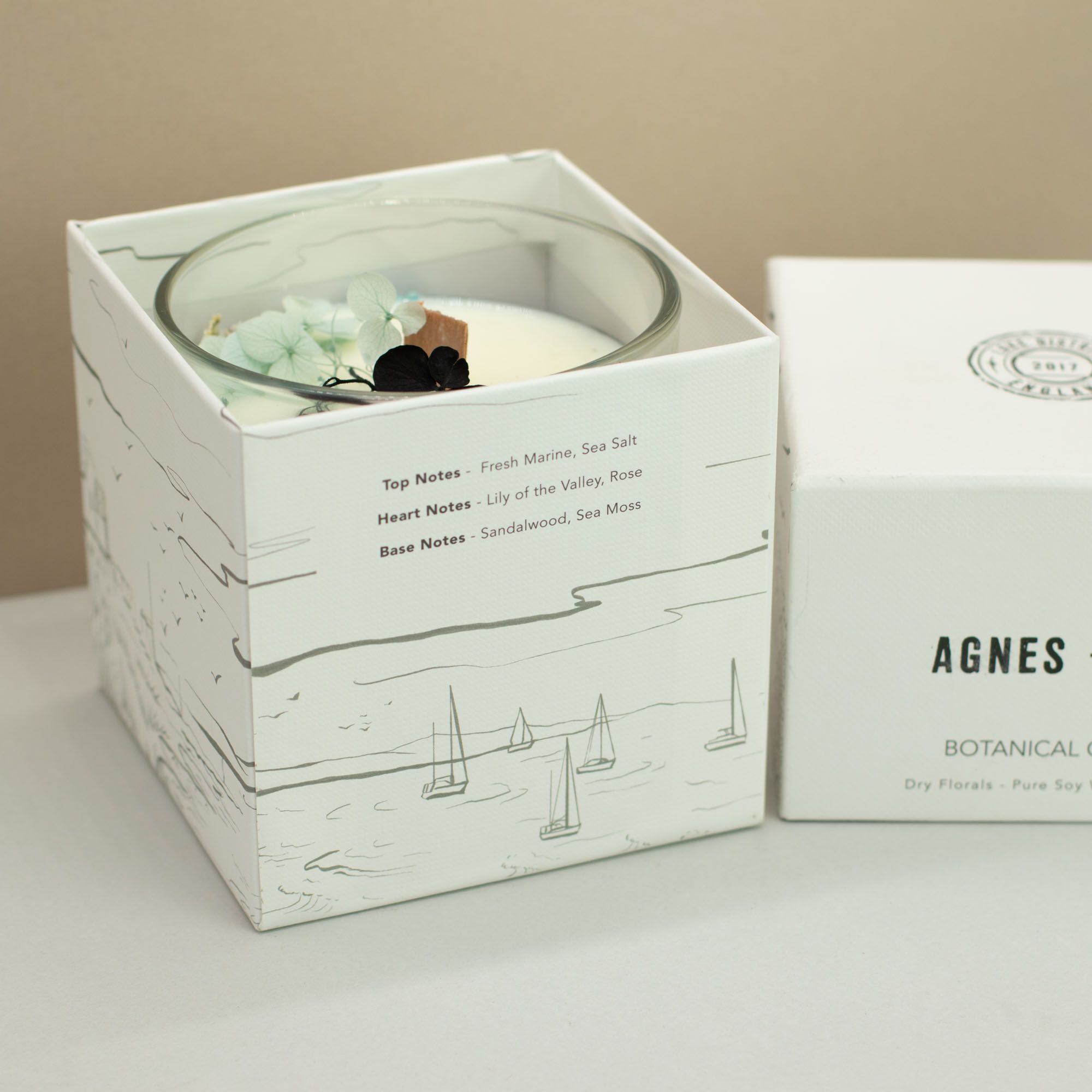 Agnes + Cat Botanisk Soja Duftlys – Seasalt + Moss