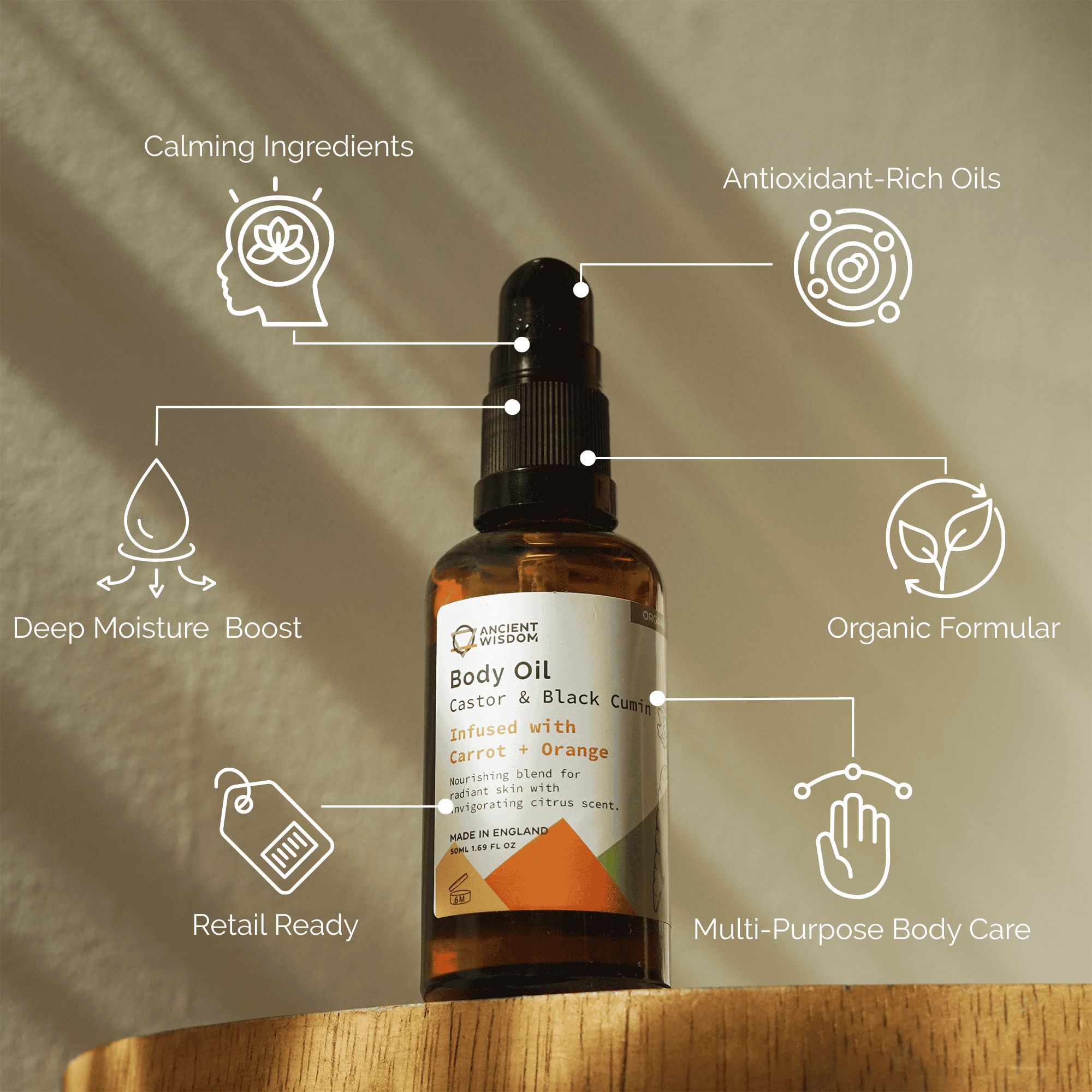 Ancient Wisdom Økologisk Kropsolie – Carrot & Orange 50 Ml