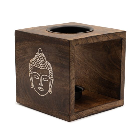 Ancient Wisdom Oliebrænder – Stor Kvadratisk Mangotræ Buddhaansigt