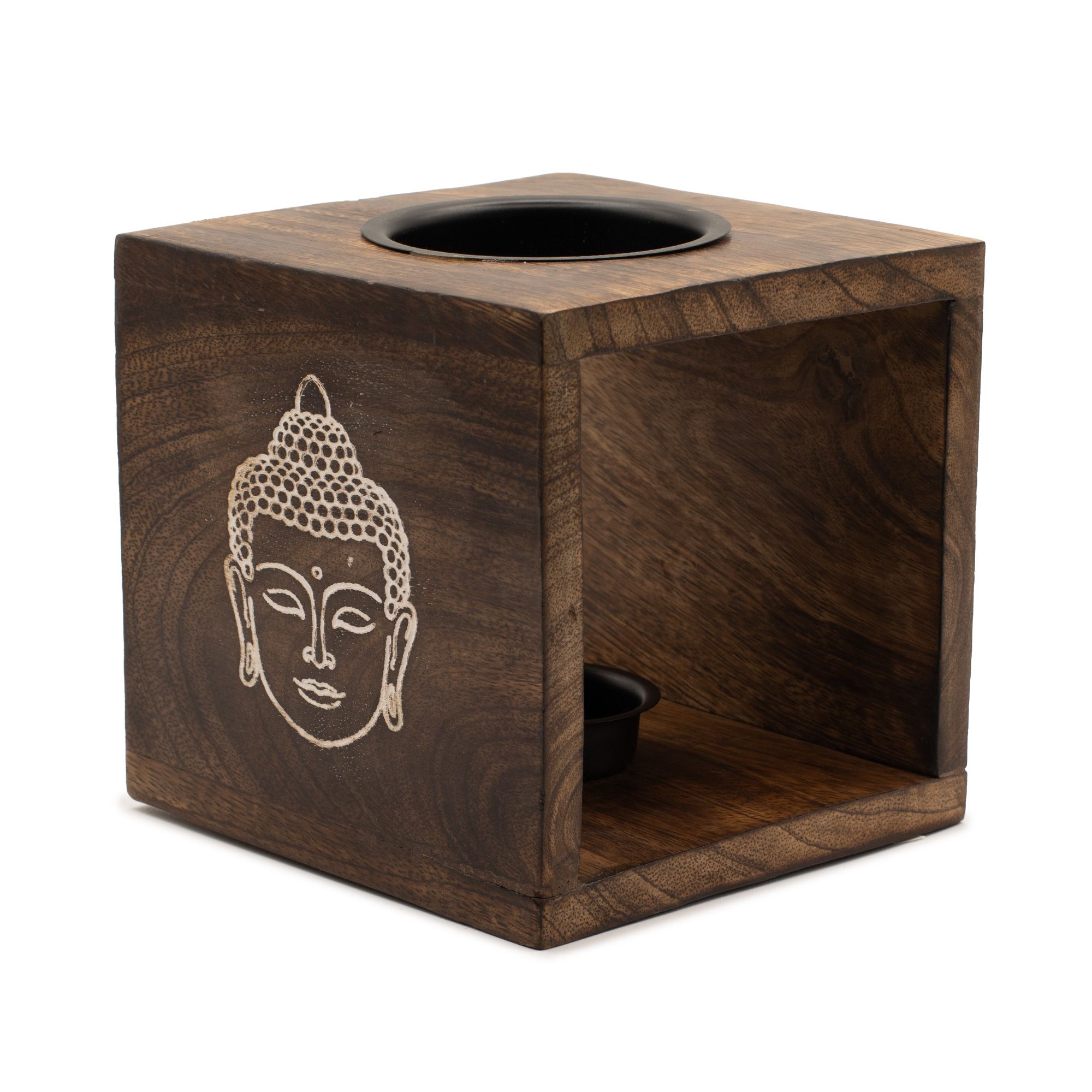 Ancient Wisdom Oliebrænder – Stor Kvadratisk Mangotræ Buddhaansigt
