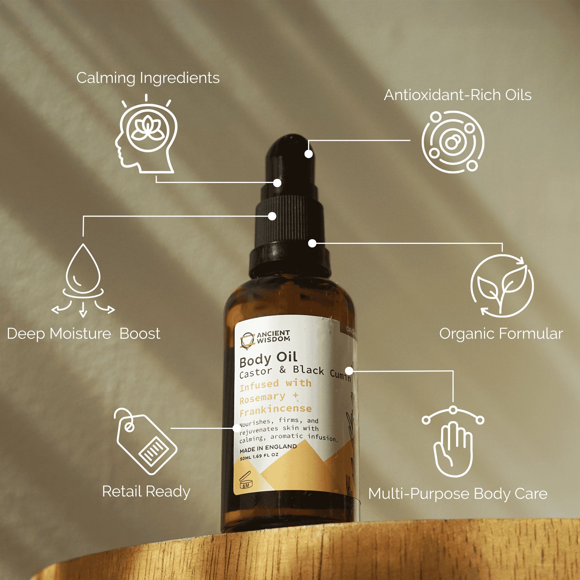 Ancient Wisdom Økologisk Kropsolie – Rosemary & Frankincense 50 Ml
