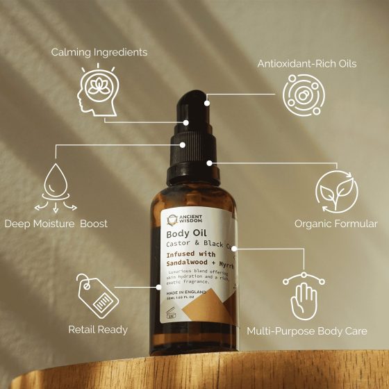 Ancient Wisdom Økologisk Kropsolie – Sandalwood & Myrrh 50 Ml - Billede 4