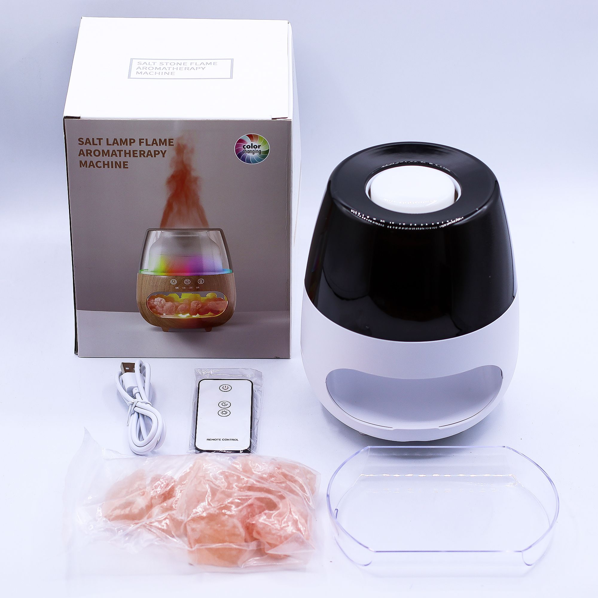 Ancient Wisdom Aromadiffuser – Saltsten Flammeeffekt Hvid