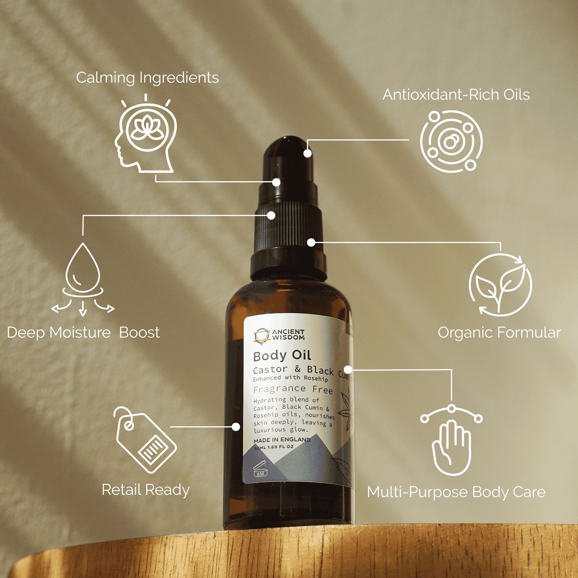 Ancient Wisdom Økologisk Kropsolie – Rosehip Uparfumeret 50 Ml