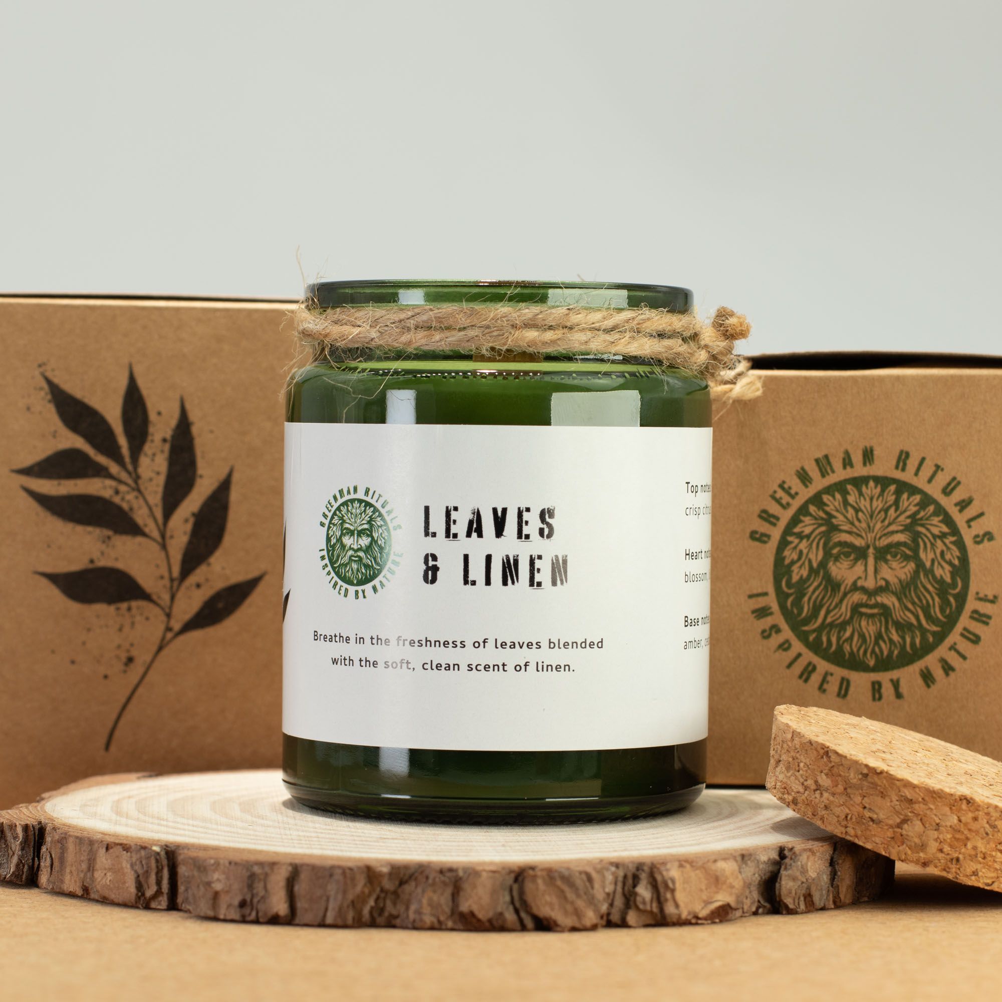 Greenman Woodwick Soja Duftlys – Leaves And Linen
