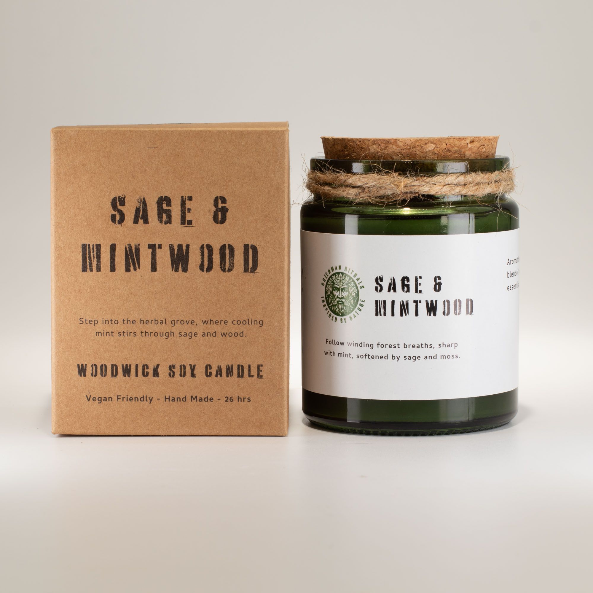 Greenman Woodwick Soja Duftlys – Sage & Mintwood