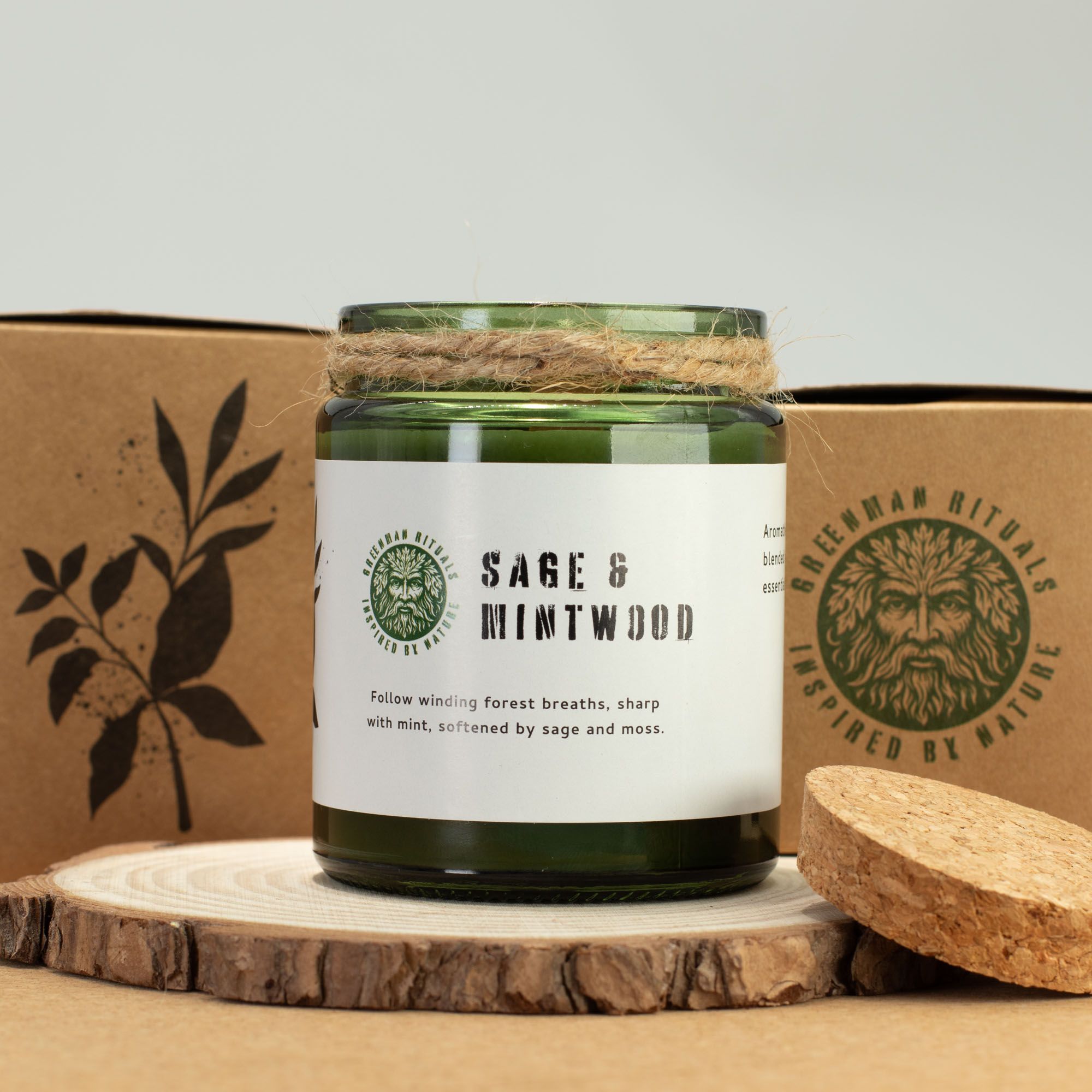 Greenman Woodwick Soja Duftlys – Sage & Mintwood