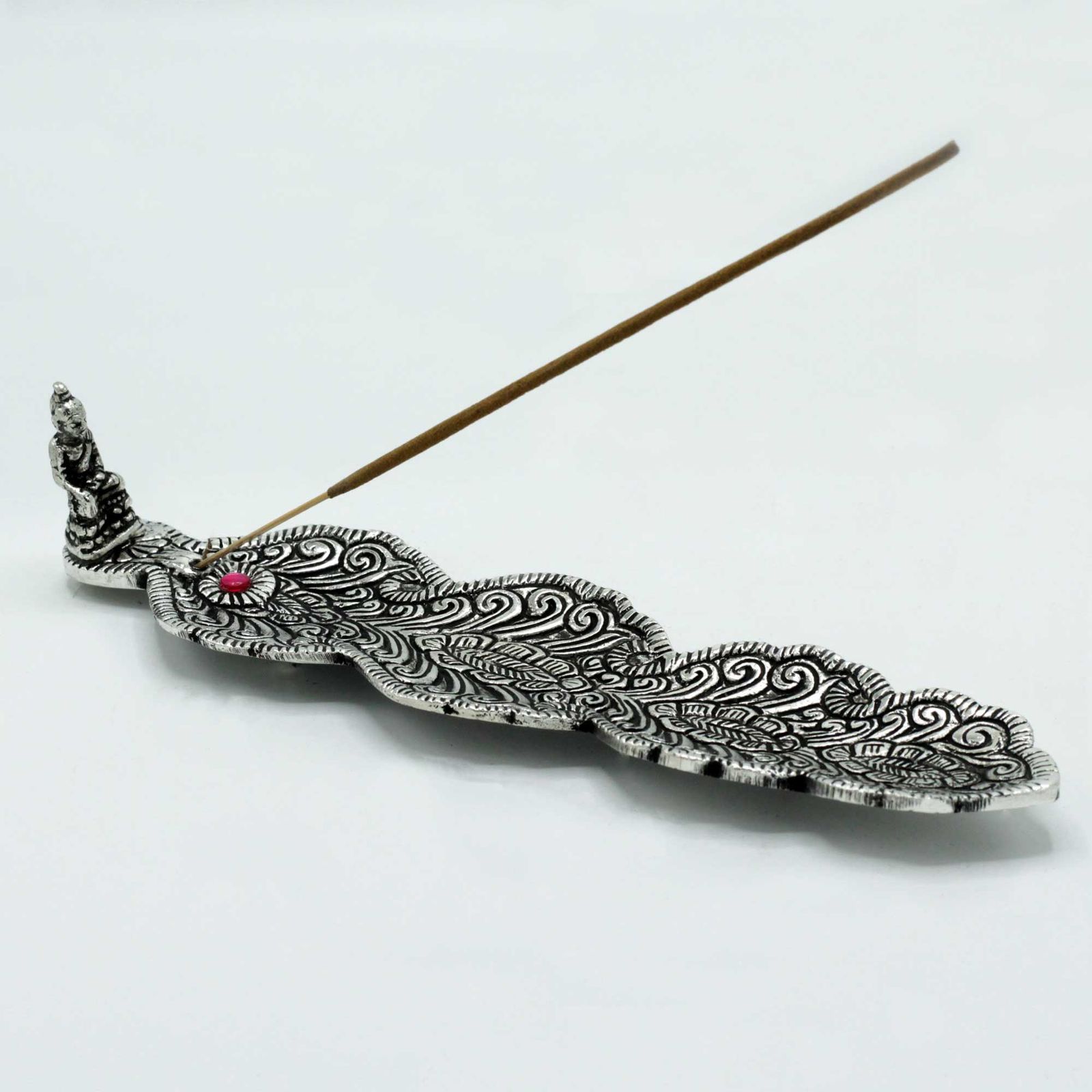 Poleret aluminium røgelsesholder – Buddha Lang (20 cm)
