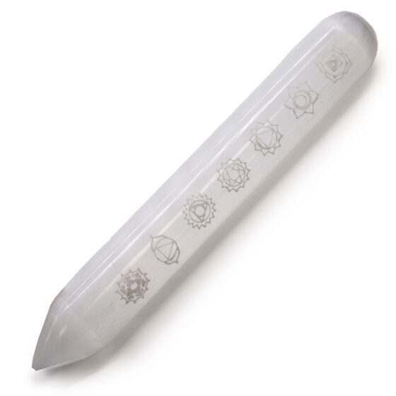 Selenitstav – 7 chakra (spids i den ene ende) 14–16 cm - Billede 1