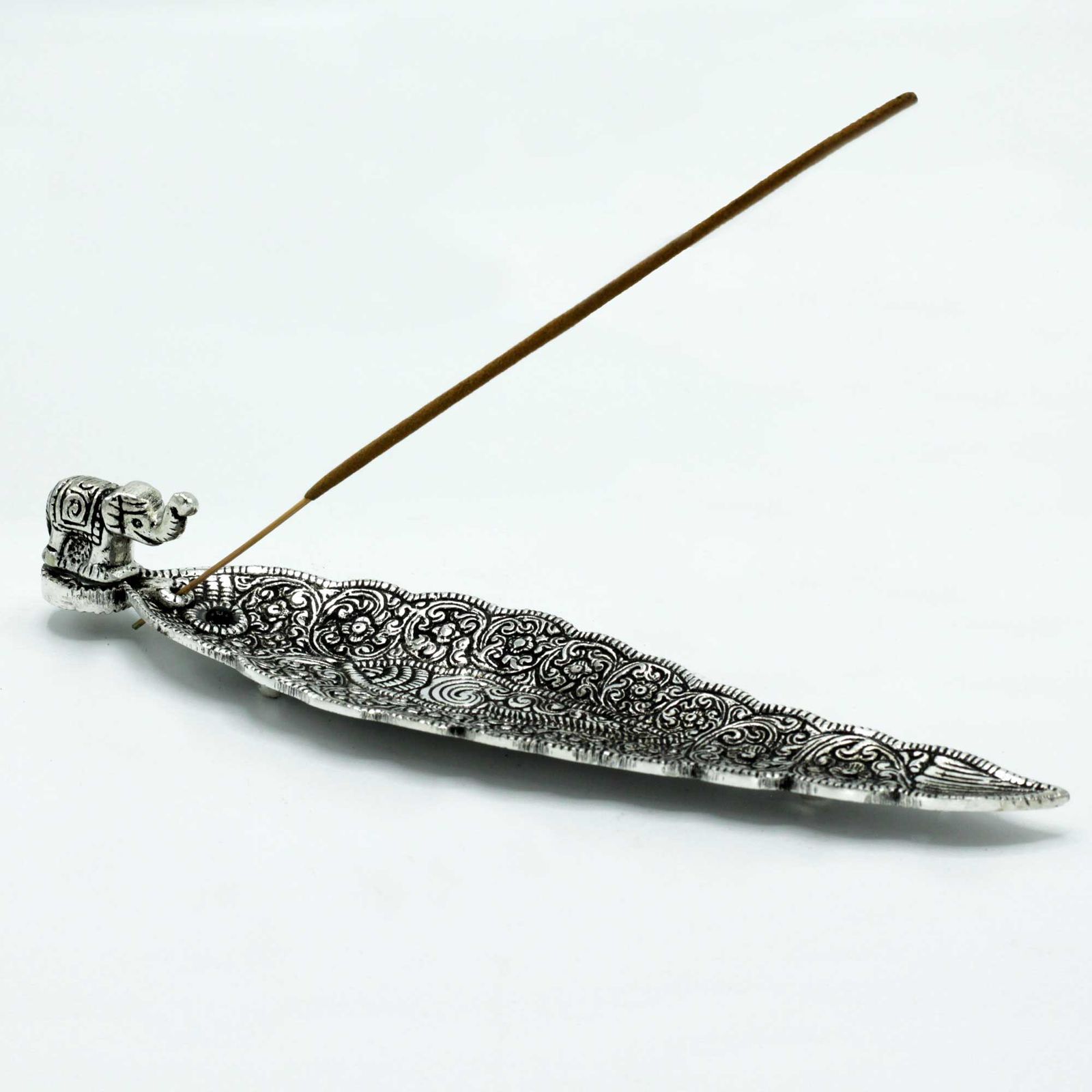 Poleret aluminium røgelsesholder – Elephant Lang (20 cm)