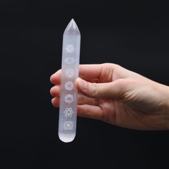 Selenitstav – 7 chakra (spids i den ene ende) 14–16 cm - Billede 2