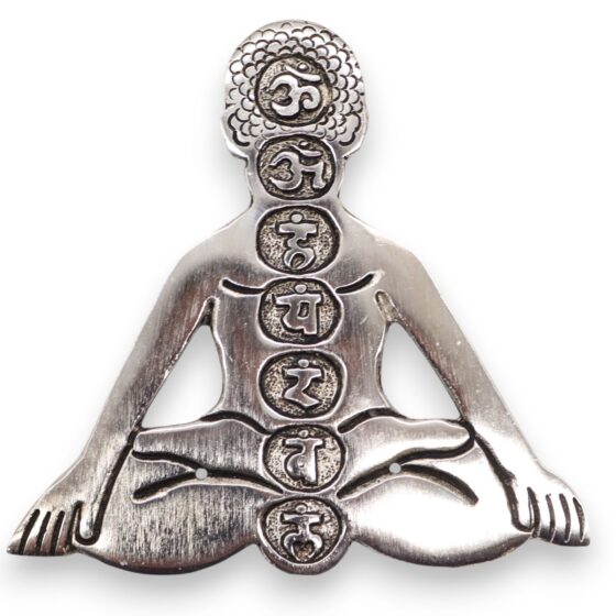 Poleret aluminium røgelsesholder – Syv Chakra Yoga (12×12 cm) - Billede 1