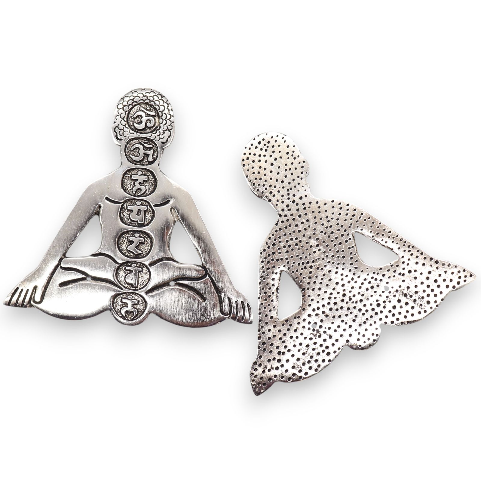 Poleret aluminium røgelsesholder – Syv Chakra Yoga (12×12 cm)