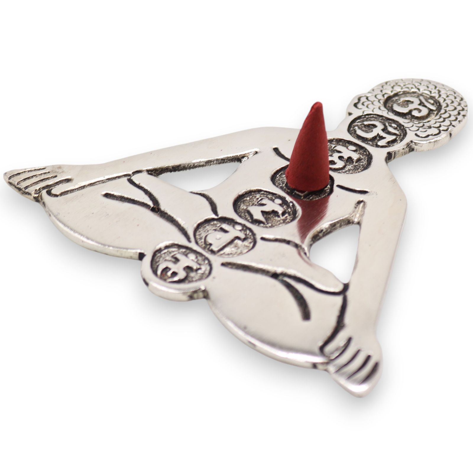 Poleret aluminium røgelsesholder – Syv Chakra Yoga (12×12 cm)