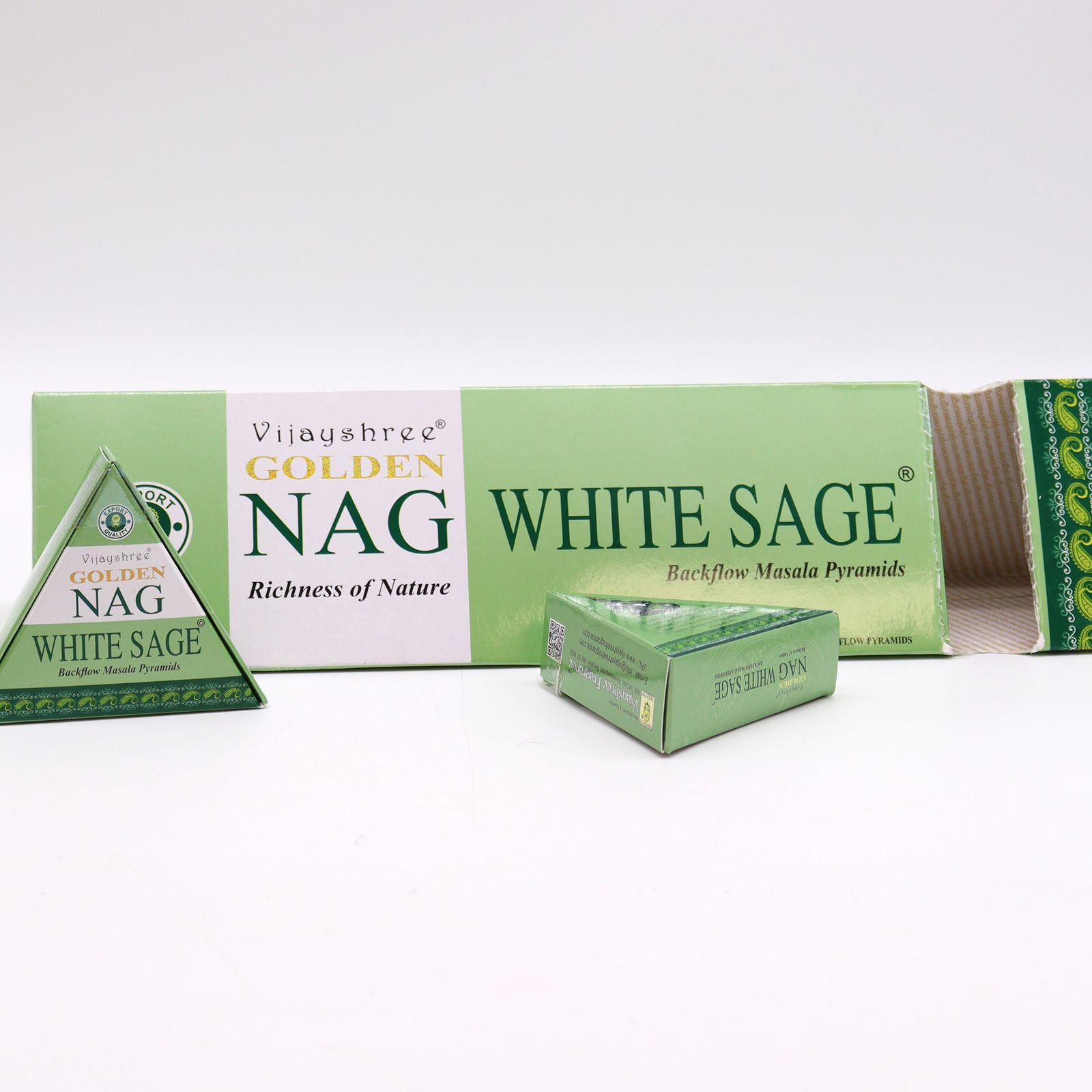 Golden Nag backflow røgelseskegler – White Sage Jumbo (42 g)