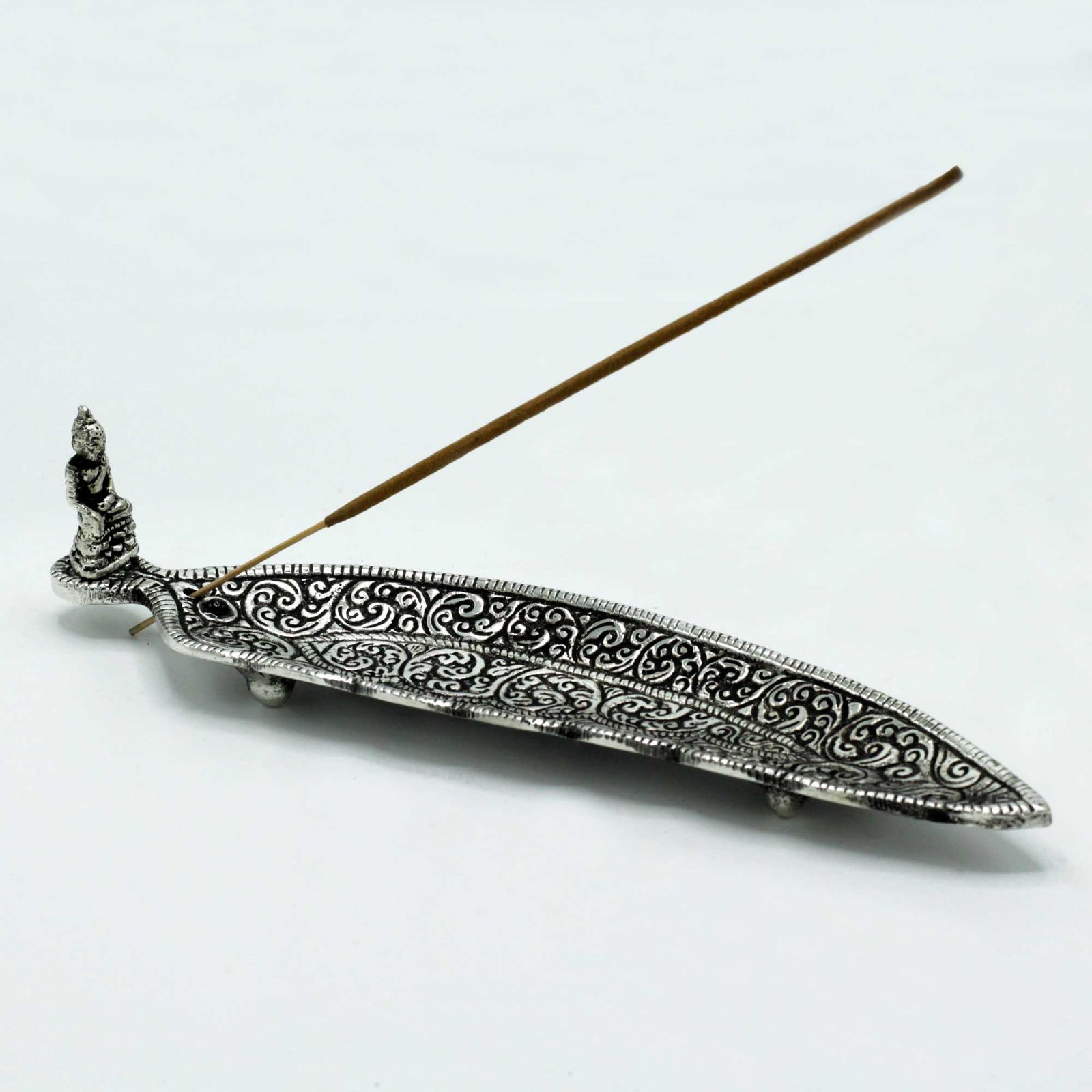 Poleret aluminium røgelsesholder – Buddha Lang Form (23 cm)
