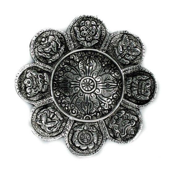 Poleret aluminium røgelsesholder – Tibetan Symbols (12 cm) - Billede 1