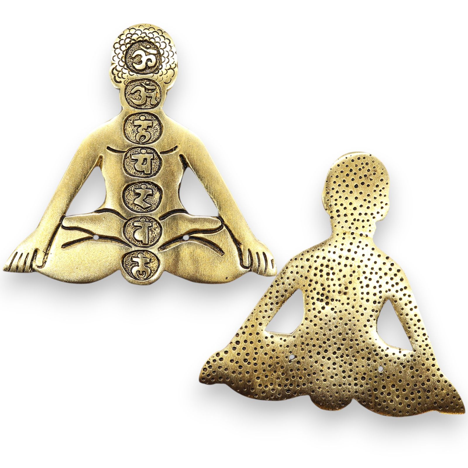Guld aluminium røgelsesholder – Syv Chakra Yoga (12×12 cm)