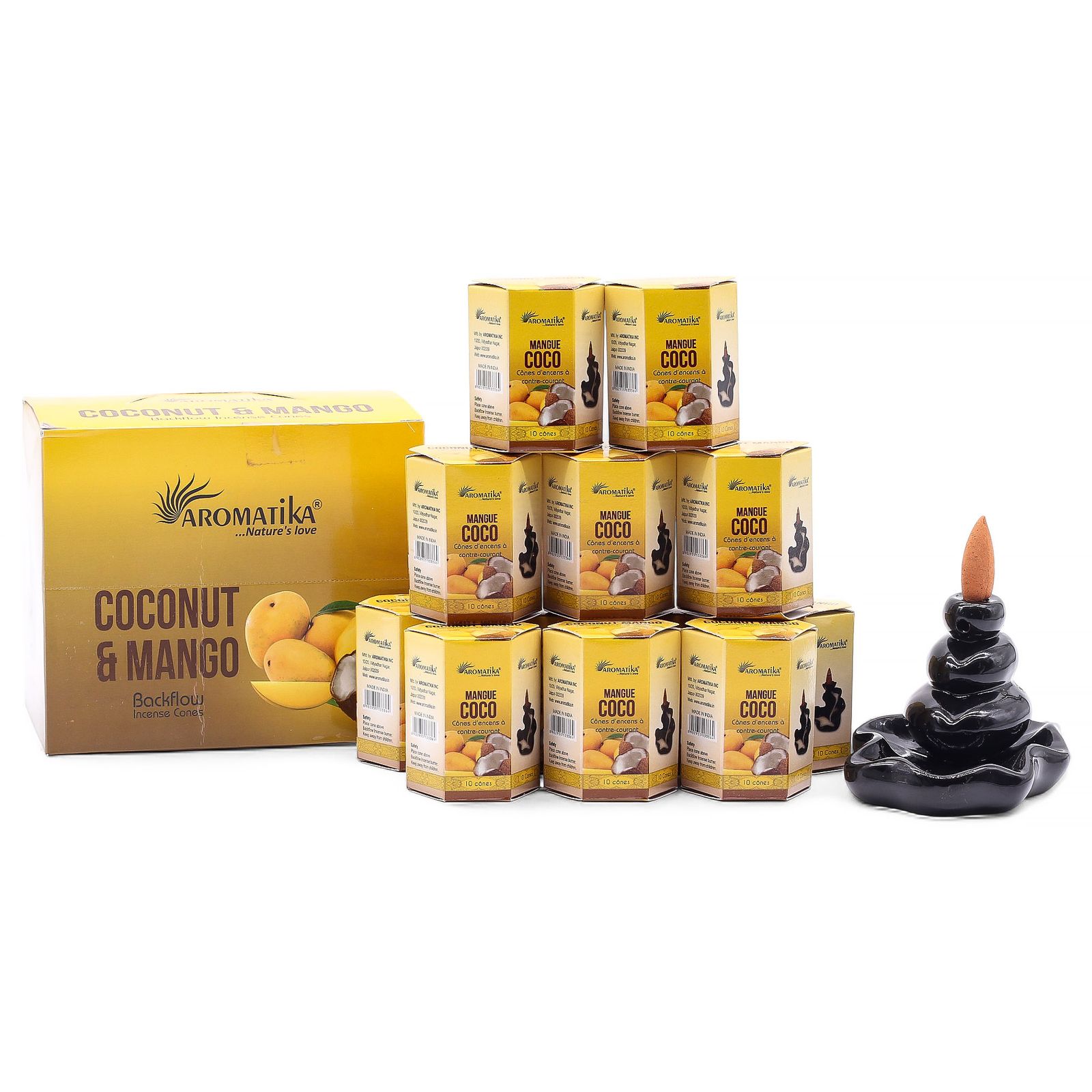 Backflow røgelseskegler – Coconut & Mango (10 stk)