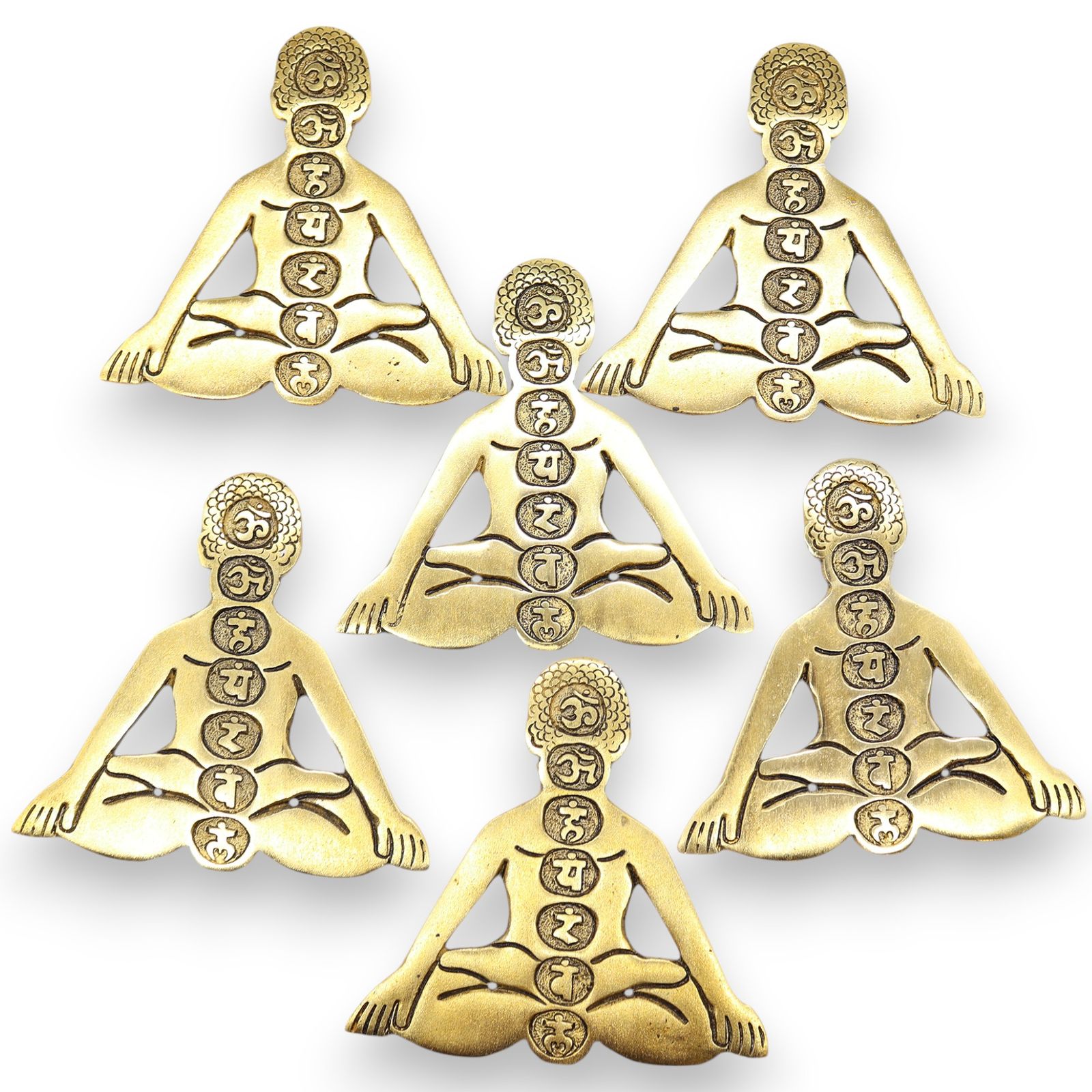 Guld aluminium røgelsesholder – Syv Chakra Yoga (12×12 cm)