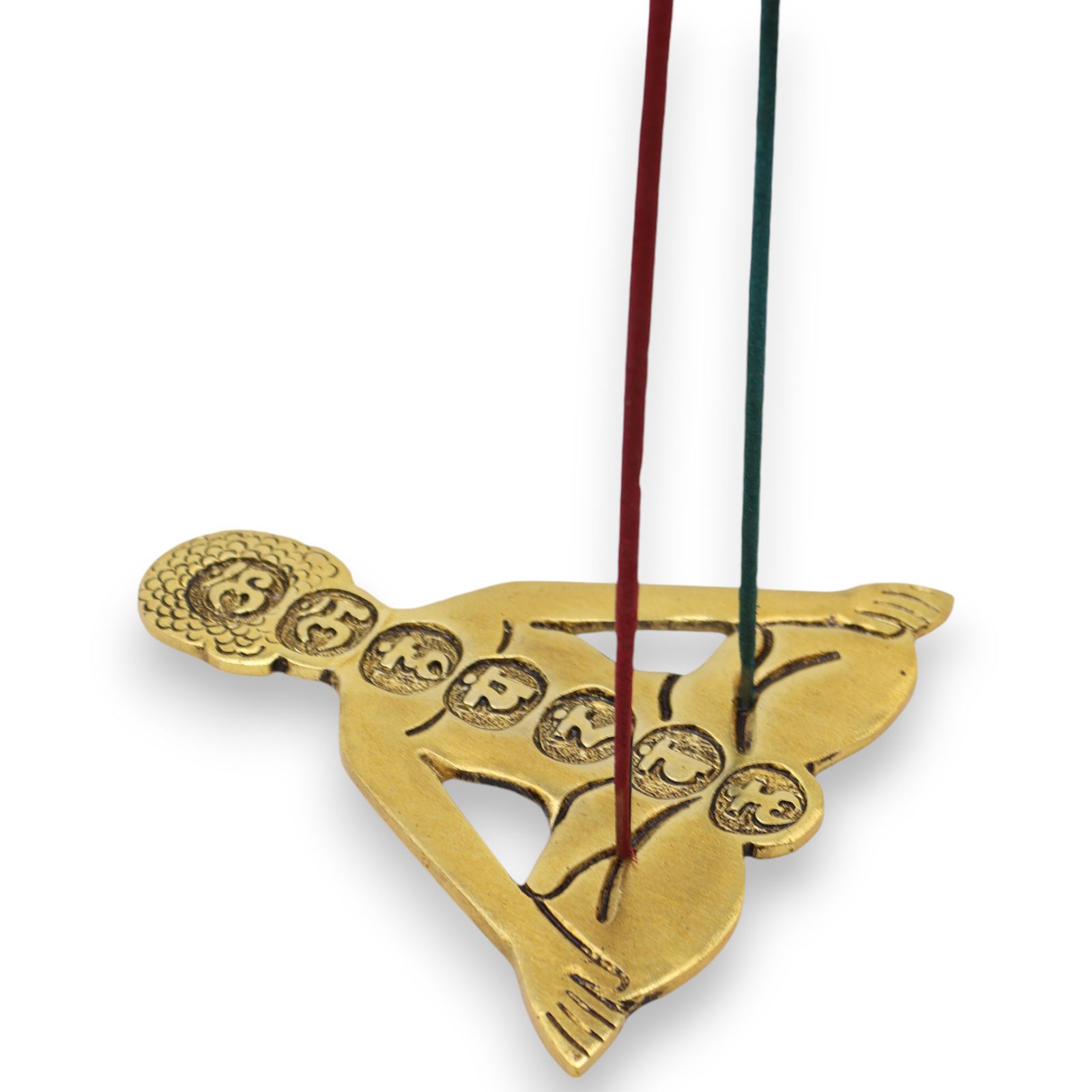 Guld aluminium røgelsesholder – Syv Chakra Yoga (12×12 cm)