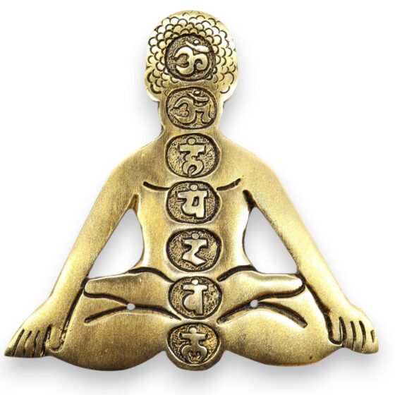 Guld aluminium røgelsesholder – Syv Chakra Yoga (12×12 cm) - Billede 1