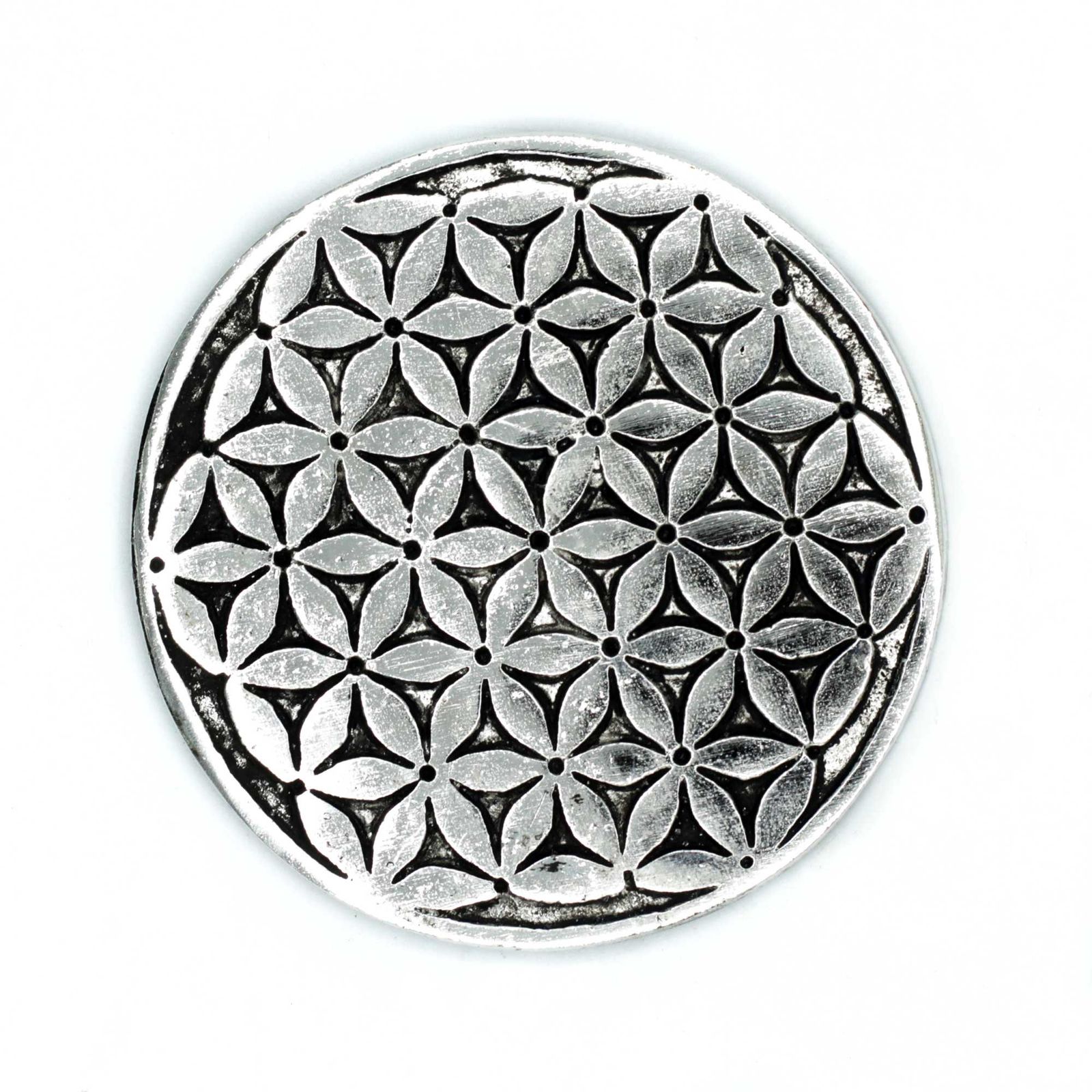 Poleret aluminium røgelsesholder – Flower Of Life (11 cm)