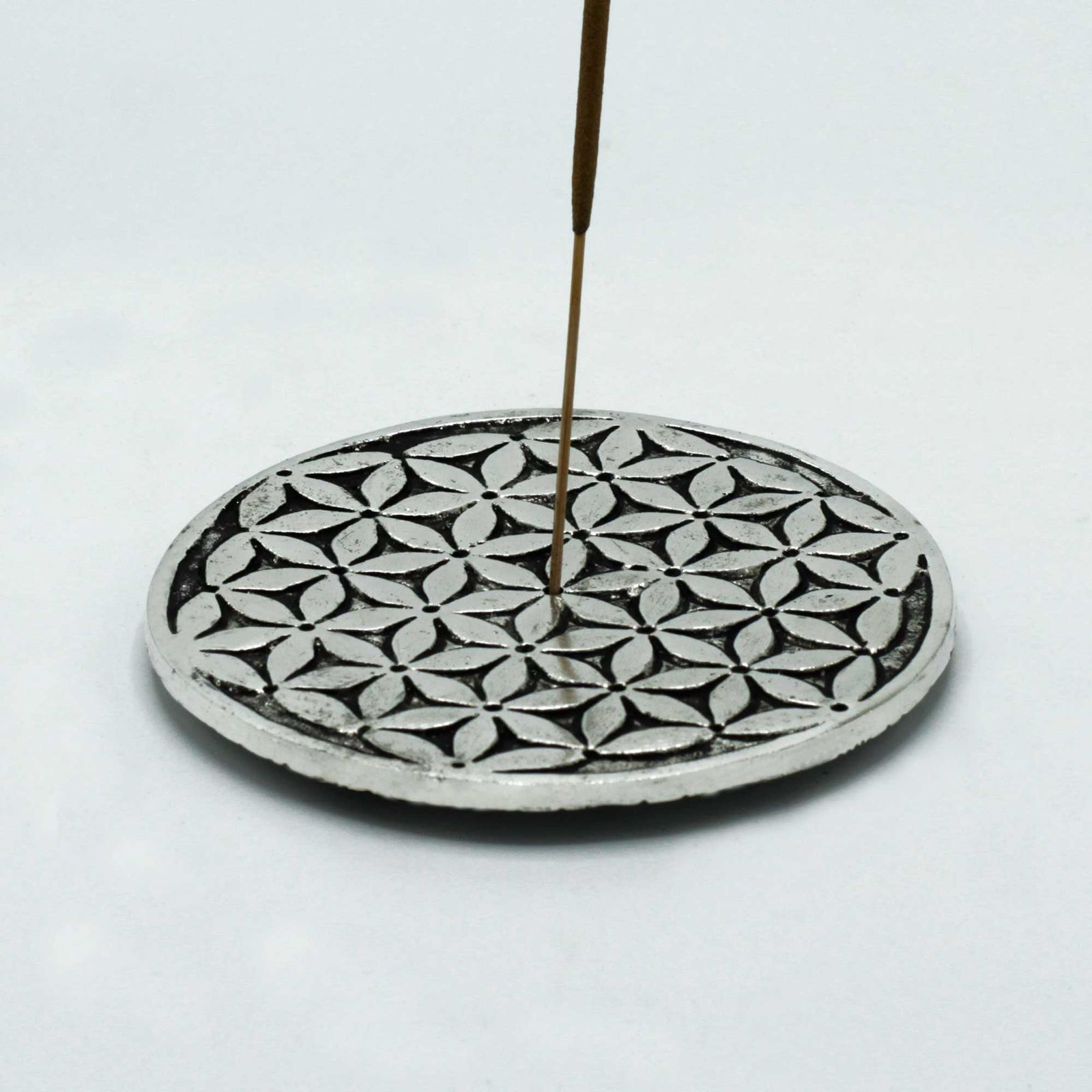 Poleret aluminium røgelsesholder – Flower Of Life (11 cm)