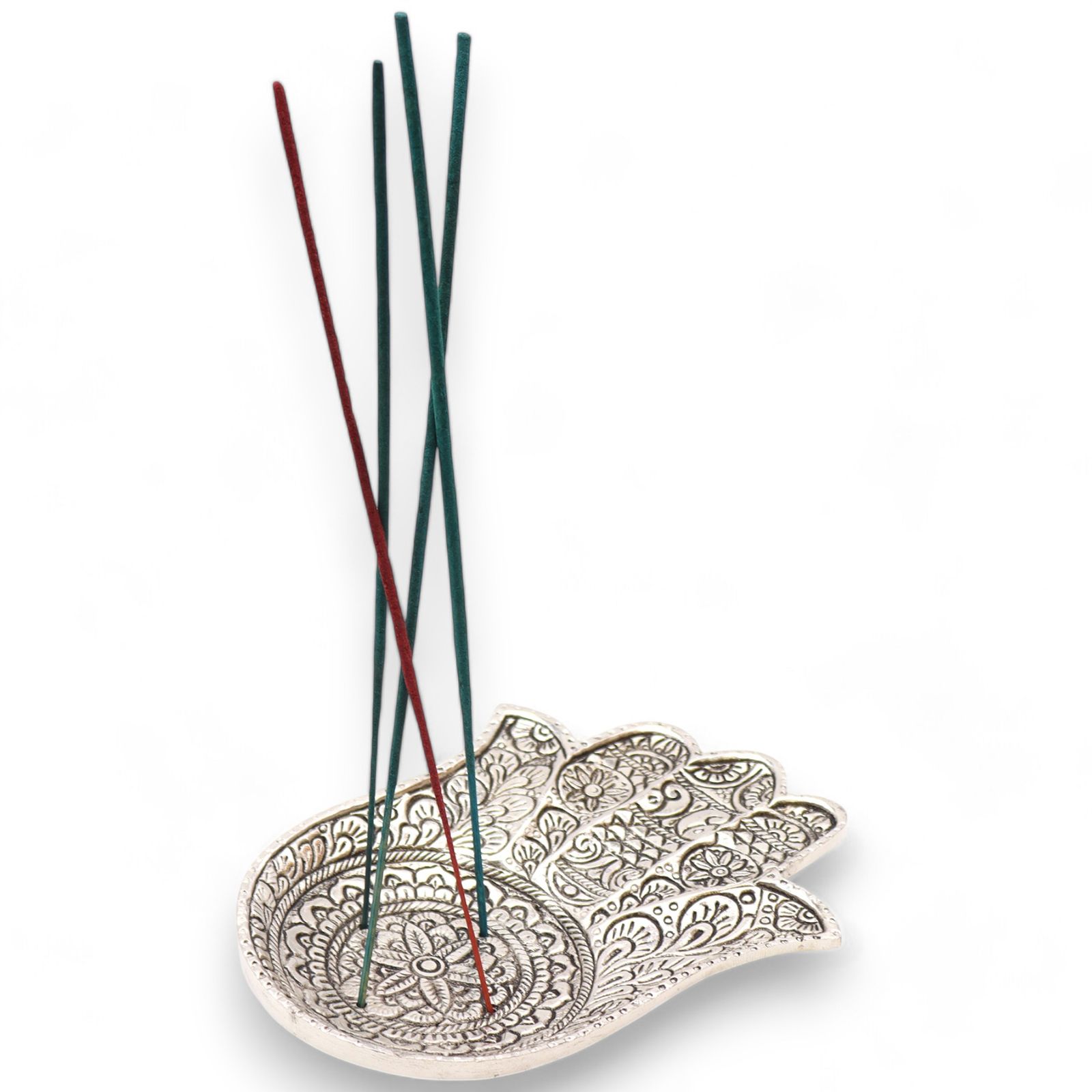Poleret aluminium røgelsesholder – Stor Hamsa (18×13 cm)