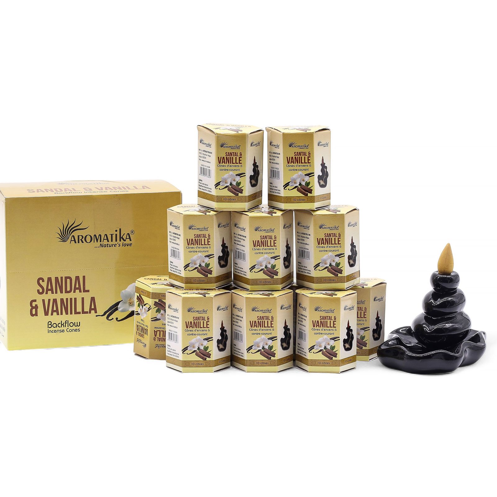 Backflow røgelseskegler – Sandalwood & Vanilla (10 stk)