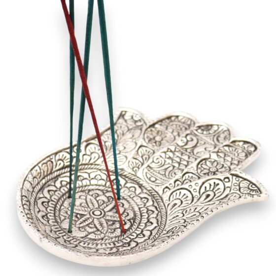 Poleret aluminium røgelsesholder – Stor Hamsa (18×13 cm) - Billede 2