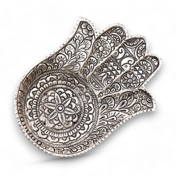 Poleret aluminium røgelsesholder – Stor Hamsa (18×13 cm) - Billede 1