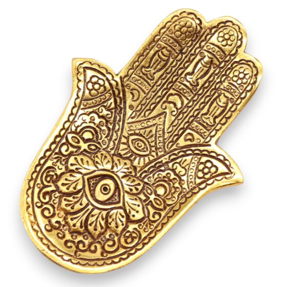 Guld aluminium røgelsesholder – Lille Hamsa (13×5,5 cm) - Billede 1
