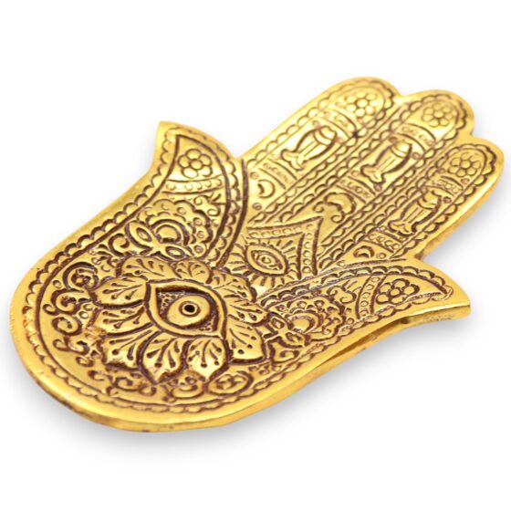 Guld aluminium røgelsesholder – Lille Hamsa (13×5,5 cm) - Billede 3