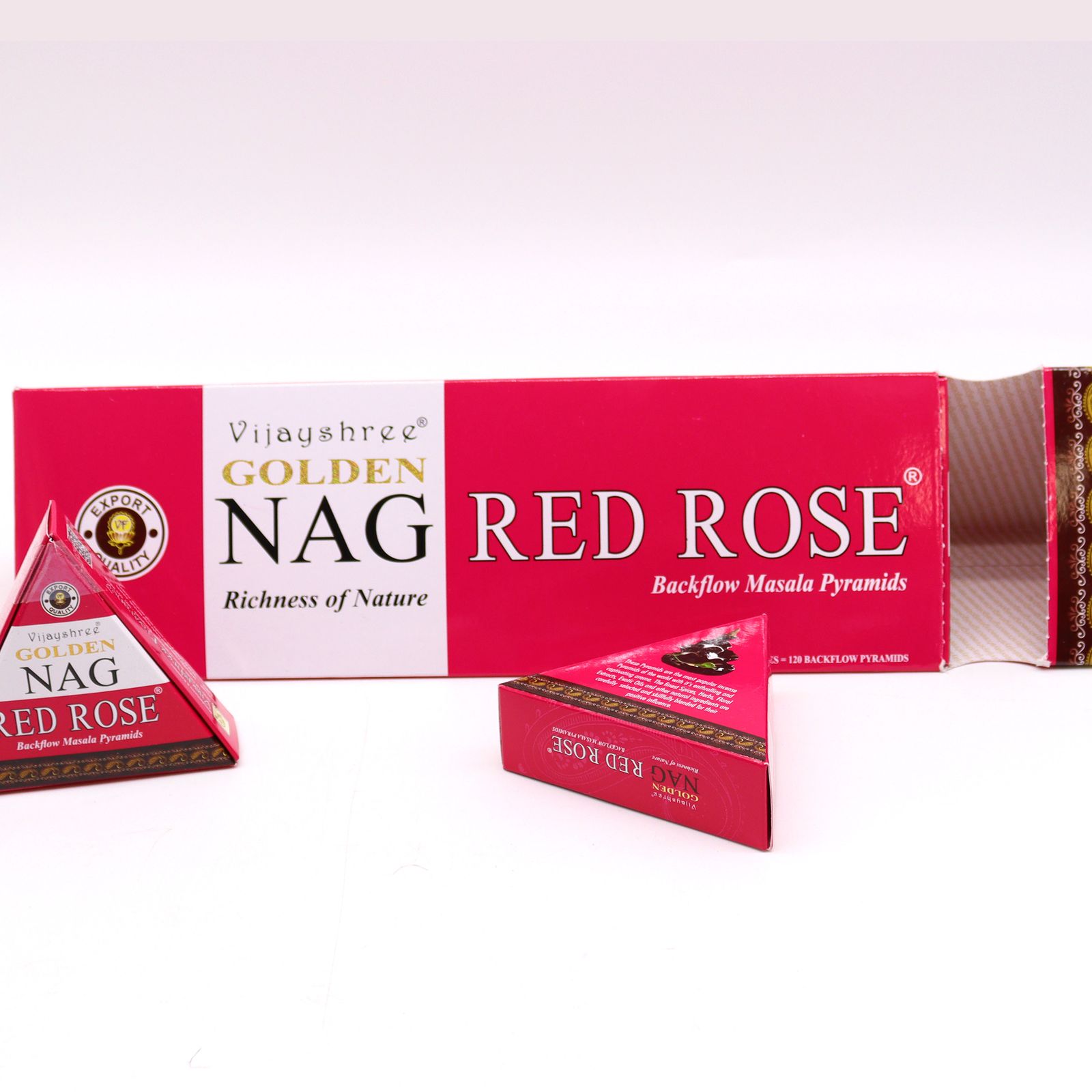Golden Nag backflow røgelseskegler – Red Rose Jumbo (42 g)