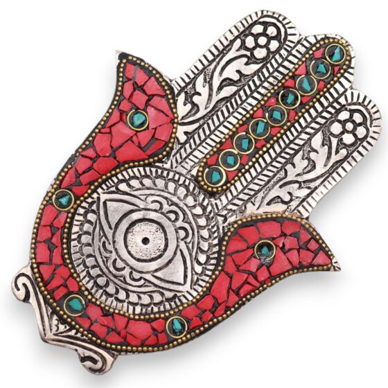 Rød & Grøn røgelsesholder – Lille Hamsa (13×5,5 cm) - Billede 1