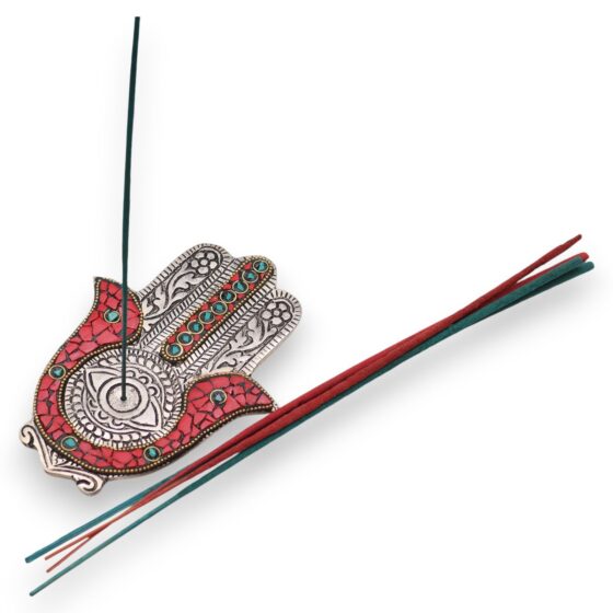 Rød & Grøn røgelsesholder – Lille Hamsa (13×5,5 cm) - Billede 3
