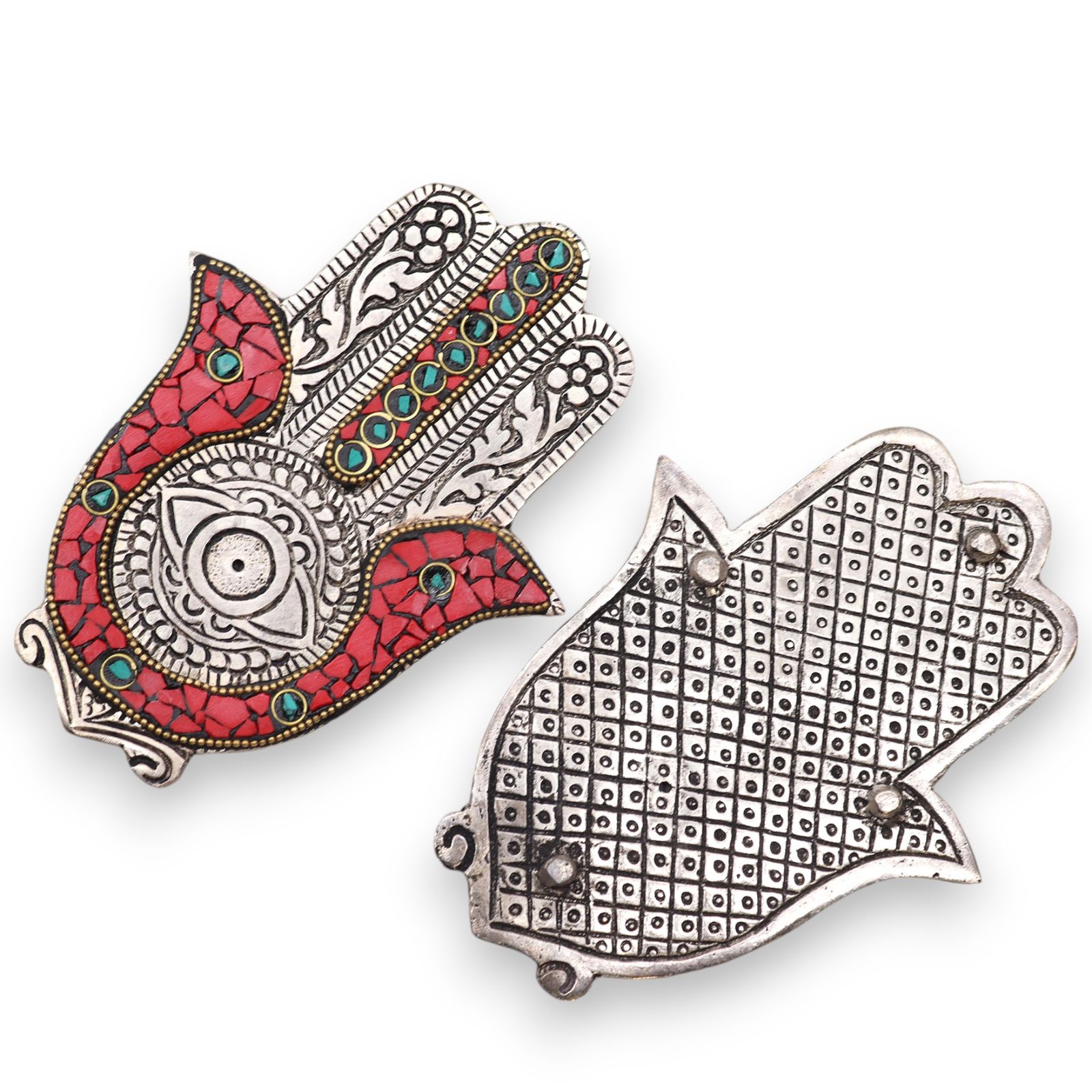 Rød & Grøn røgelsesholder – Lille Hamsa (13×5,5 cm)