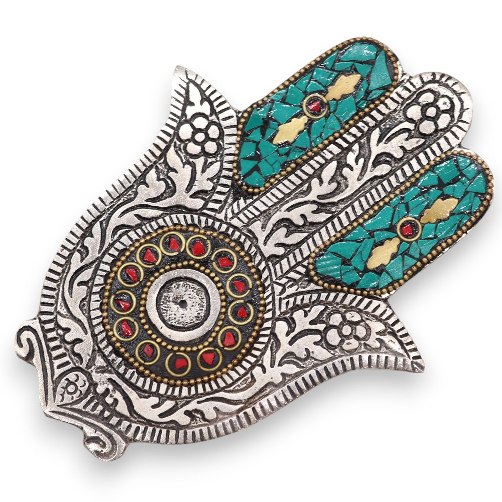 Grøn røgelsesholder – Lille Hamsa (13×5,5 cm)