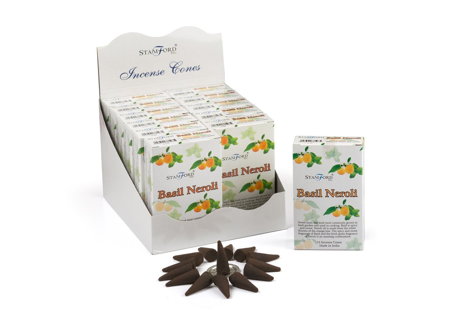 Stamford Premium røgelseskegler – Basil & Neroli