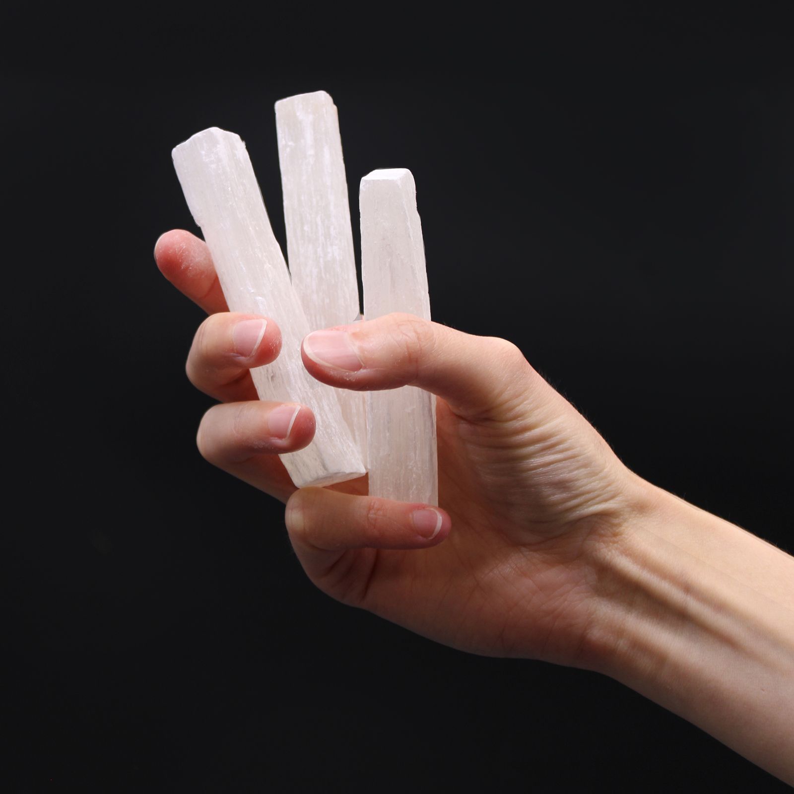 Selenit råstav – natursten 7–10 cm