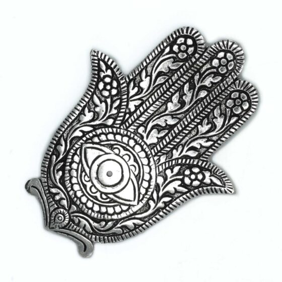 Poleret aluminium røgelsesholder – Hamsa (14 cm) - Billede 1