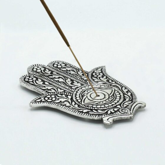 Poleret aluminium røgelsesholder – Hamsa (14 cm) - Billede 2