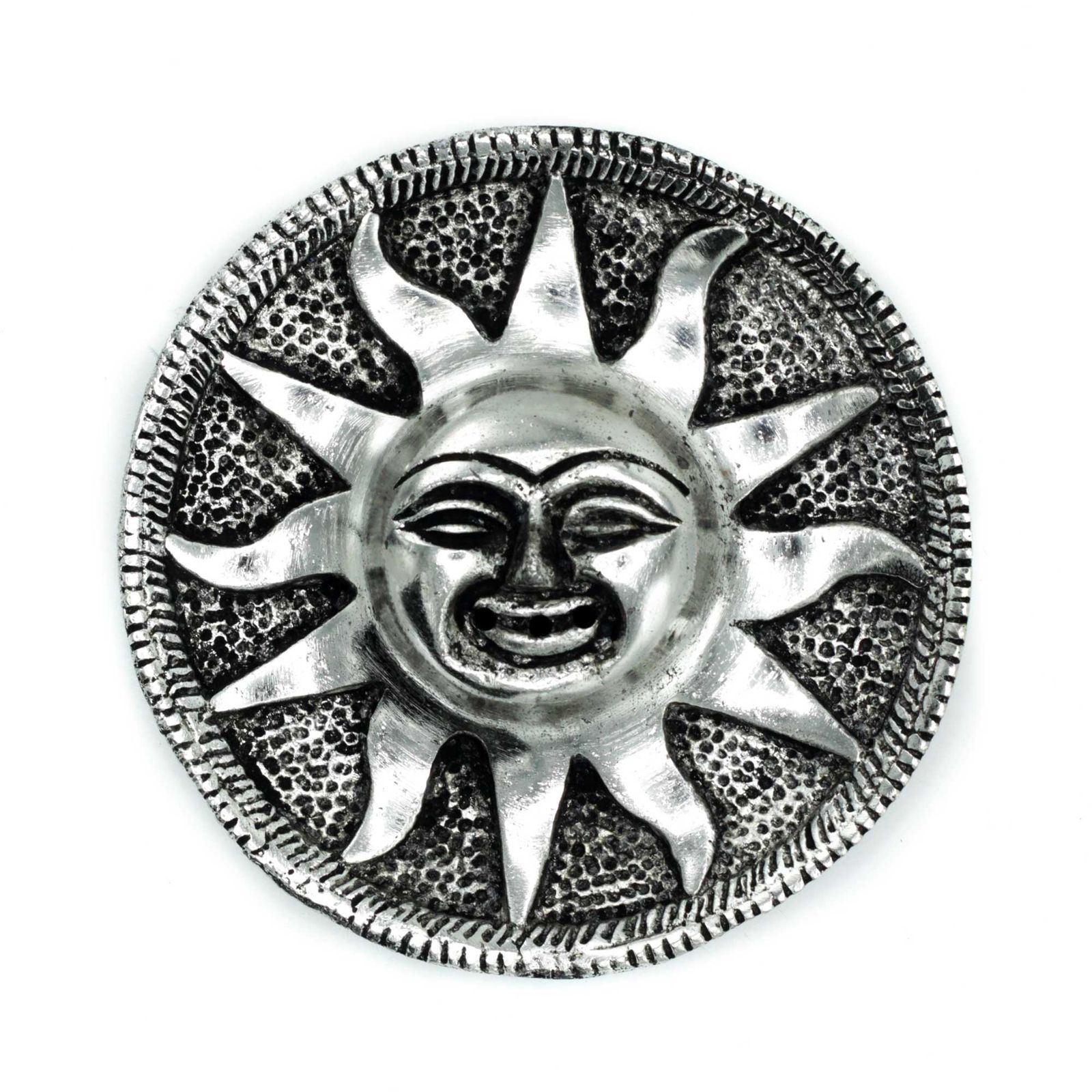 Poleret aluminium røgelsesholder – Sol (9 cm)